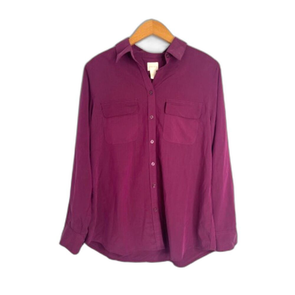Chico's Dark Purple Long Sleeve Button Front Basic Top Size 1/SM